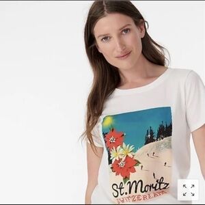 J.Crew St. Moritz Graphic Tee White Short Sleeve Ski Resort T-Shirt Retro Travel
